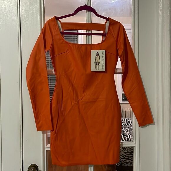 NWT Naked wardrobe faux leather long sleeve open back mini pullover dress - Picture 3 of 8